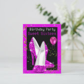 Sweet 16 Glitzer Hot Pink Black Birthday Party Einladung (Stehend Vorderseite)