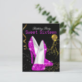 Sweet 16 Glitzer Hot Pink Gold Celebration Einladung (Stehend Vorderseite)