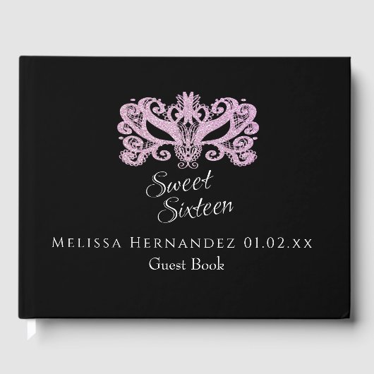 Sweet 16 Glitzer Pink Masquerade Party Gästebuch (Vorderseite)