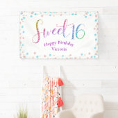 Sweet 16 Glitzer Rainbow Confetti Moderner Geburts Banner (Insitu)