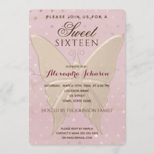 Sweet 16 Glitzer Rosa und Rose Gold Schmetterling Einladung