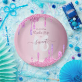 Sweet 16 Glitzer Tropfen Pink Metallic Geburtstag Pappteller (Party)