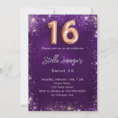 Sweet 16 Glitzern aus lila Rose Einladung (Vorderseite)