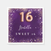 Sweet 16 Glitzern mit lila Rose Serviette (Vorderseite)