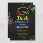 Sweet 16 Glow im dunklen Birthday Neon Party Einladung (Vorne/Hinten)
