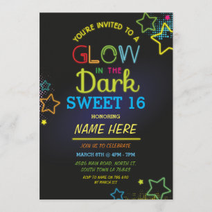 Sweet 16 Glow im dunklen Birthday Neon Party Einladung