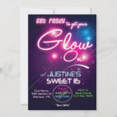 Sweet 16 Glow Party 80ties 80er Einladung (Vorderseite)
