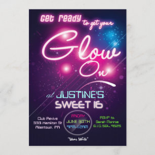 Sweet 16 Glow Party 80ties 80er Einladung