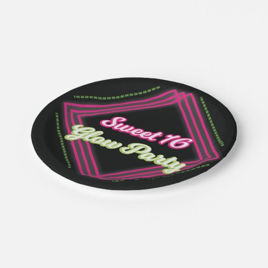 Sweet 16 Glow-Party-Teller Pappteller (Schrägansicht)