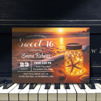 Sweet 16 glühende Mason Jar Sunset Beach Geburtsta Einladung