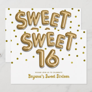 Sweet 16 Gold Balloons & Confetti Party JEDE FARBE Einladung