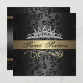 Sweet 16 Gold & Black Tiara Einladung zum Geburtst (Vorne/Hinten)