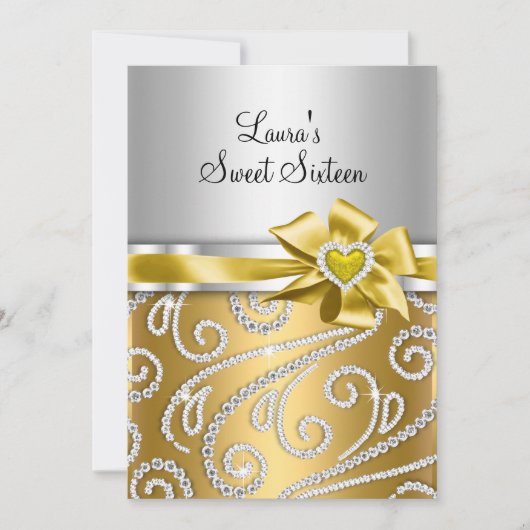 Sweet 16 Gold Bow & Sparkle Diamond Ankündigung (Vorderseite)
