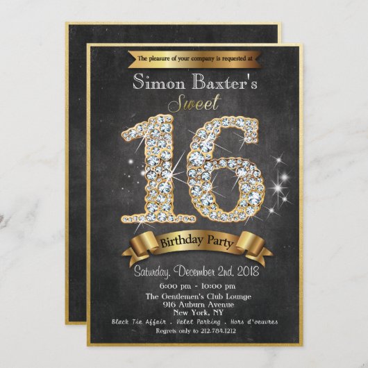 Sweet 16 Gold Diamond zum Geburtstag Einladung (Vorne/Hinten)