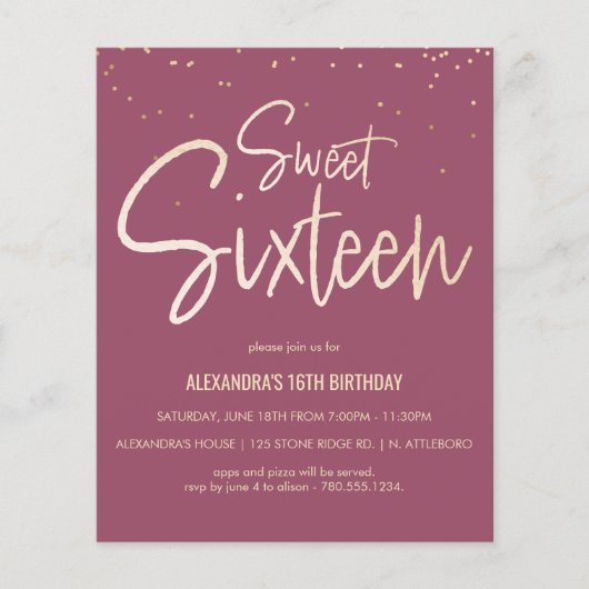 Sweet 16 Gold, elegant, einfach Party einladen (Vorderseite)