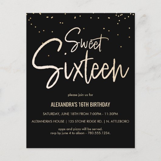 Sweet 16 Gold, elegant, einfach Party einladen (Vorderseite)