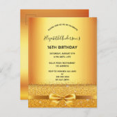 Sweet 16 Gold elegante Bogen-Einladung Postkarte (Vorne/Hinten)