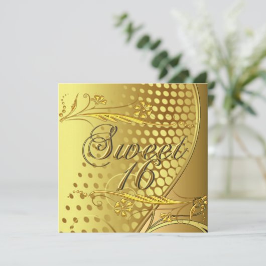 Sweet 16 Gold Elegante Einladung (Stehend Vorderseite)