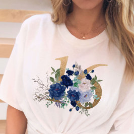 Sweet 16 Gold Floral Number 16 Blue Rose T-Shirt