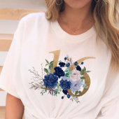 Sweet 16 Gold Floral Number 16 Blue Rose T-Shirt