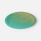 Sweet 16 Gold Glitzer & Aquamarine Geburtstagspart Pappteller (Schrägansicht)