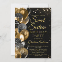 Sweet 16 Gold Glitzer Balloons Glam Birthday Party