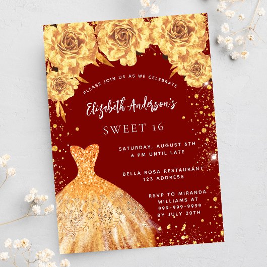 Sweet 16 Gold Glitzer Kleid Rose Luxus Einladung