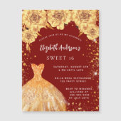 Sweet 16 Gold Glitzer Kleid Rose Luxus Magneteinladung (Vorderseite)