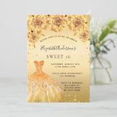 Sweet 16 Gold Glitzer Kleidung Rose Einladung (Stehend Vorderseite)