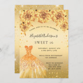 Sweet 16 Gold Glitzer Kleidung Rose Einladung (Vorne/Hinten)