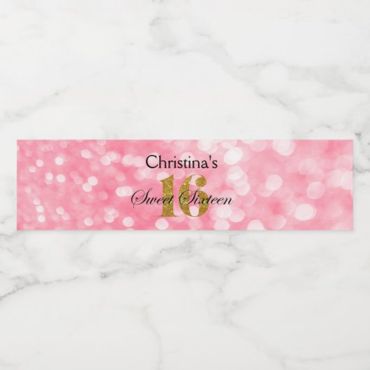 Sweet 16 Gold Glitzer Lights Water Flasche Label Wasserflaschenetikett (Einzelnes Label)