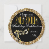 Sweet 16 Gold Glitzer Masquerade Geburtstag Einladung (Vorderseite)