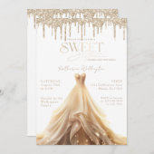 Sweet 16 Gold Glitzer Tropfen Champagner Dress Einladung (Vorne/Hinten)