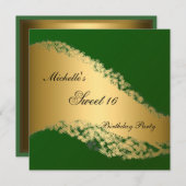 Sweet 16 Gold Green Elegante Einladung (Vorne/Hinten)