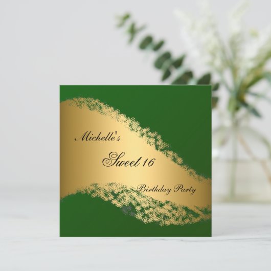 Sweet 16 Gold Green Elegante Einladung (Stehend Vorderseite)