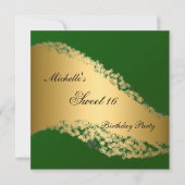 Sweet 16 Gold Green Elegante Einladung (Vorderseite)