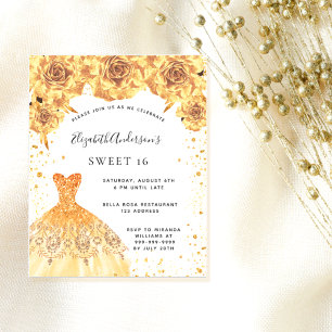 Sweet 16 Gold Kleid Blumenweiß Einladung