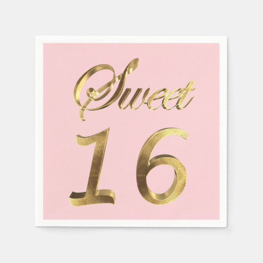 Sweet 16 Gold Look Typografie Pink Elegant Serviette (Vorderseite)