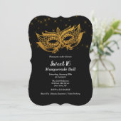 Sweet 16 Gold Masquerade Einladung (Stehend Vorderseite)