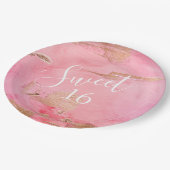Sweet 16 Gold Pink Abstrakt Wasserfarbe Pappteller (Schrägansicht)