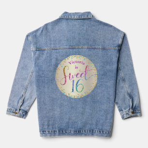 Sweet 16 Gold Rainbow Glitzer Confetti Birthday Jeansjacke