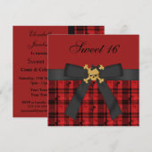 Sweet 16 Gold Skull Black & Red Party Einladungen (Vorne/Hinten)