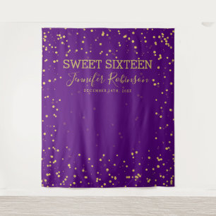 Sweet 16 Gold- und Lila Glitzer Dots Hintergrund Wandteppich