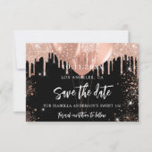 Sweet 16 Goldballons schwarzer Rose Glitzer Save The Date (Vorderseite)