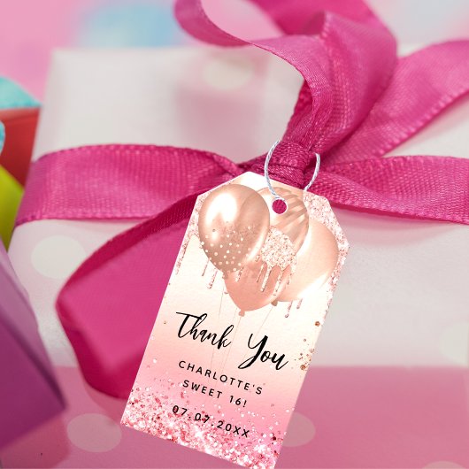 Sweet 16 Goldballons schwarzer Rose vielen Dank Geschenkanhänger