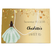 Sweet 16 goldene Sterne grünes Kleid Große Geschenktüte (Vorderseite)