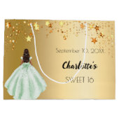 Sweet 16 goldene Sterne grünes Kleid Große Geschenktüte (Rückseite)