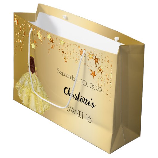 Sweet 16 goldene Sterne kleiden tiara Große Geschenktüte (Vorderseite Schrägansicht)