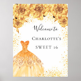 Sweet 16 goldfarbene Kleiderfloralen Party Empfang Poster