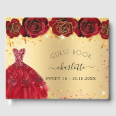 Sweet 16 goldfarbene Kleidung Blume Glitzer Gästebuch (Vorderseite)